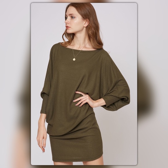 The NEW Boutique Dresses & Skirts - Olive Loose Fit Ribbed Dress